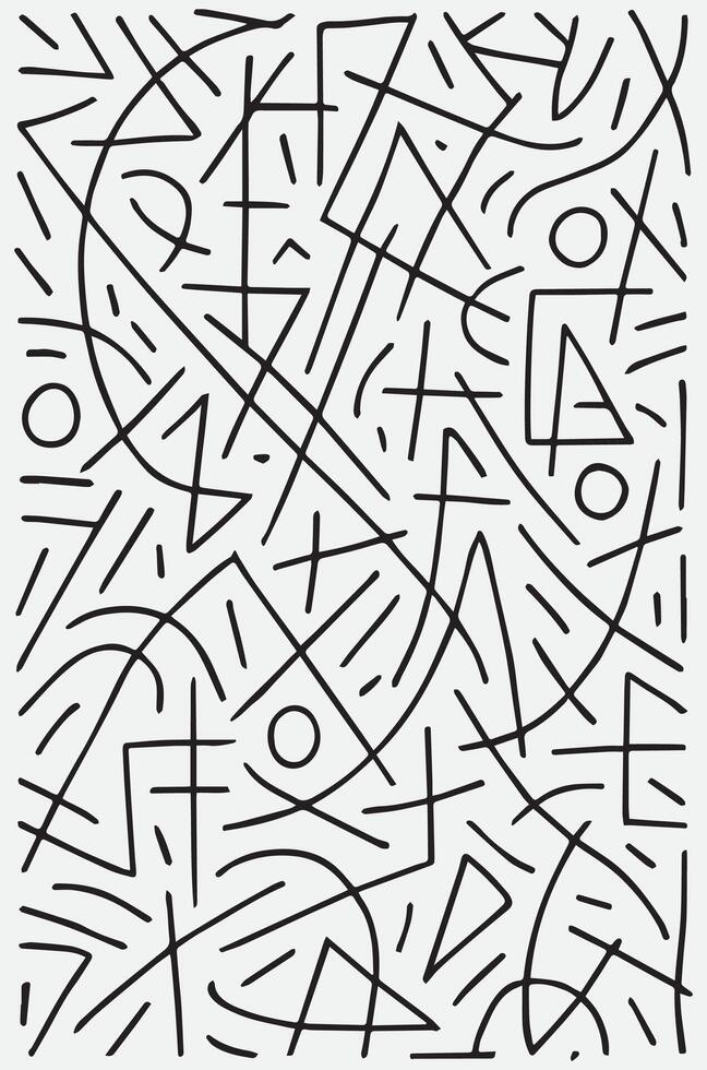 Abstract black and white geometric pattern with random lines circles and triangles vector