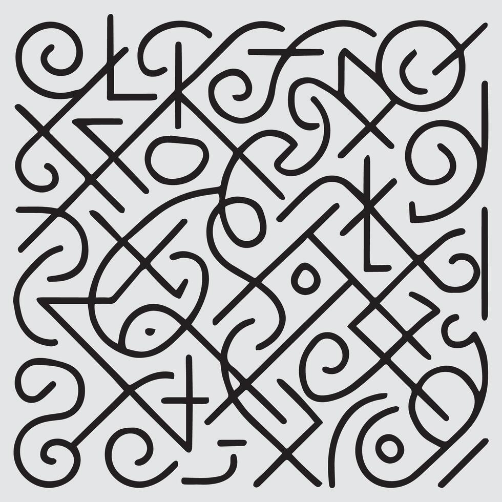 Intricate black and white abstract geometric design with swirling lines and angular shapes vector