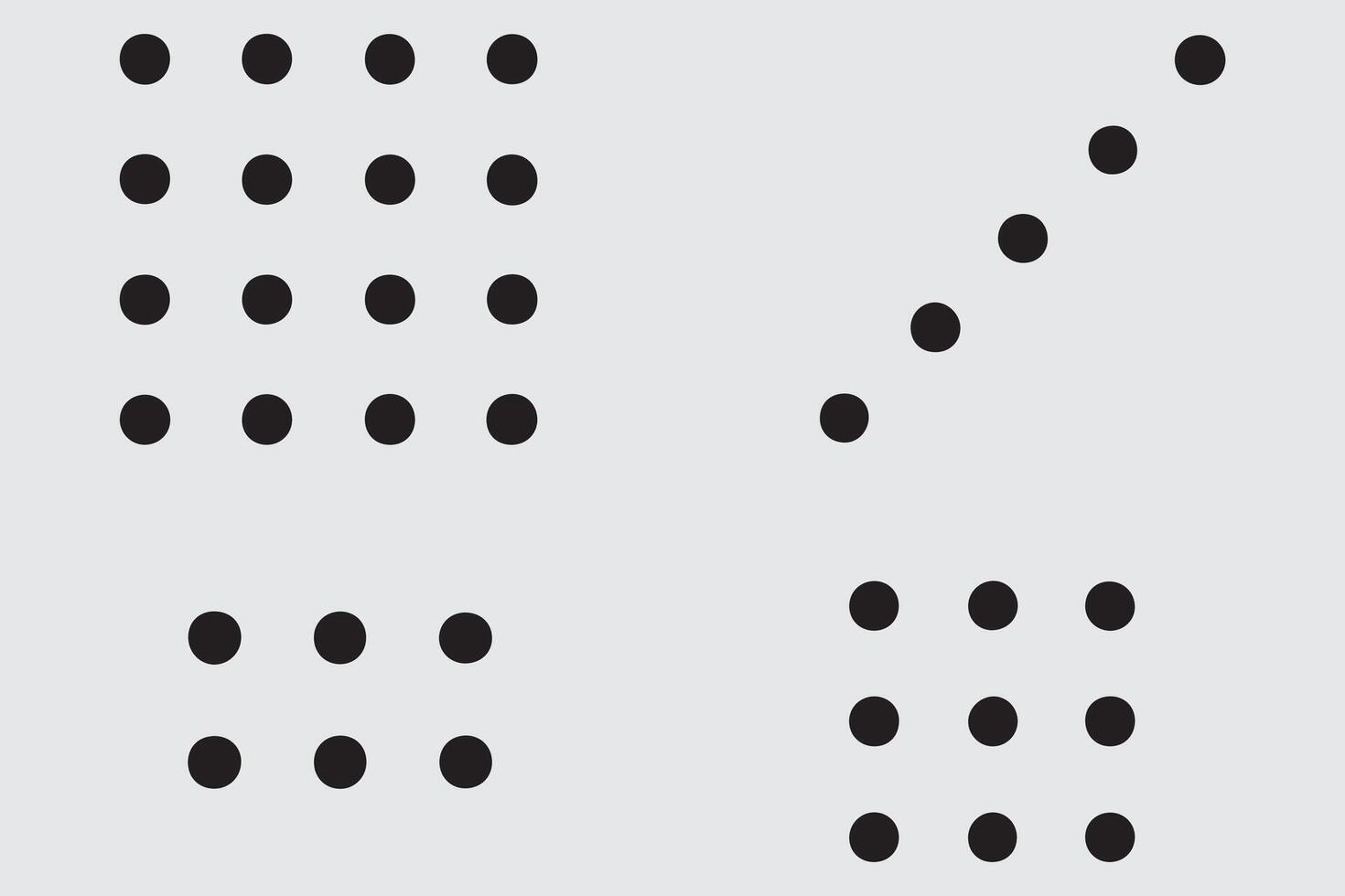 Abstract arrangement of black dots in geometric patterns on a light gray background showcasing rows and diagonal formations vector