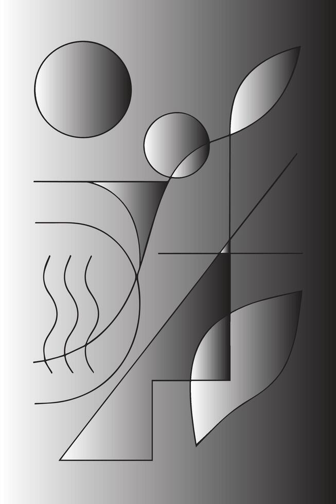 Abstract geometric composition featuring gradients and organic shapes in monochromatic tones vector