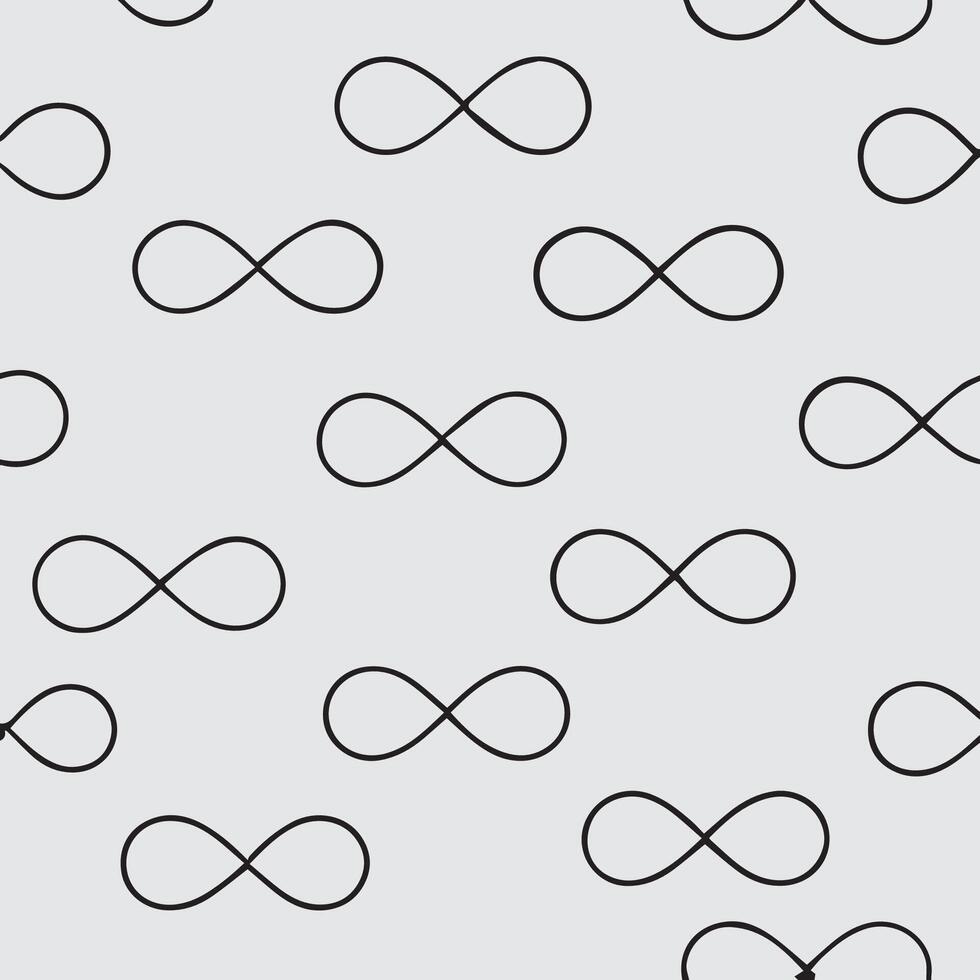 A repeating pattern of hand drawn infinity symbols scattered across a light gray background vector