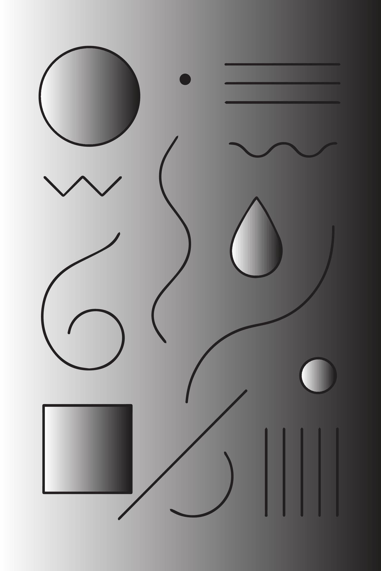 Collection of simple geometric shapes and abstract line art elements on ...