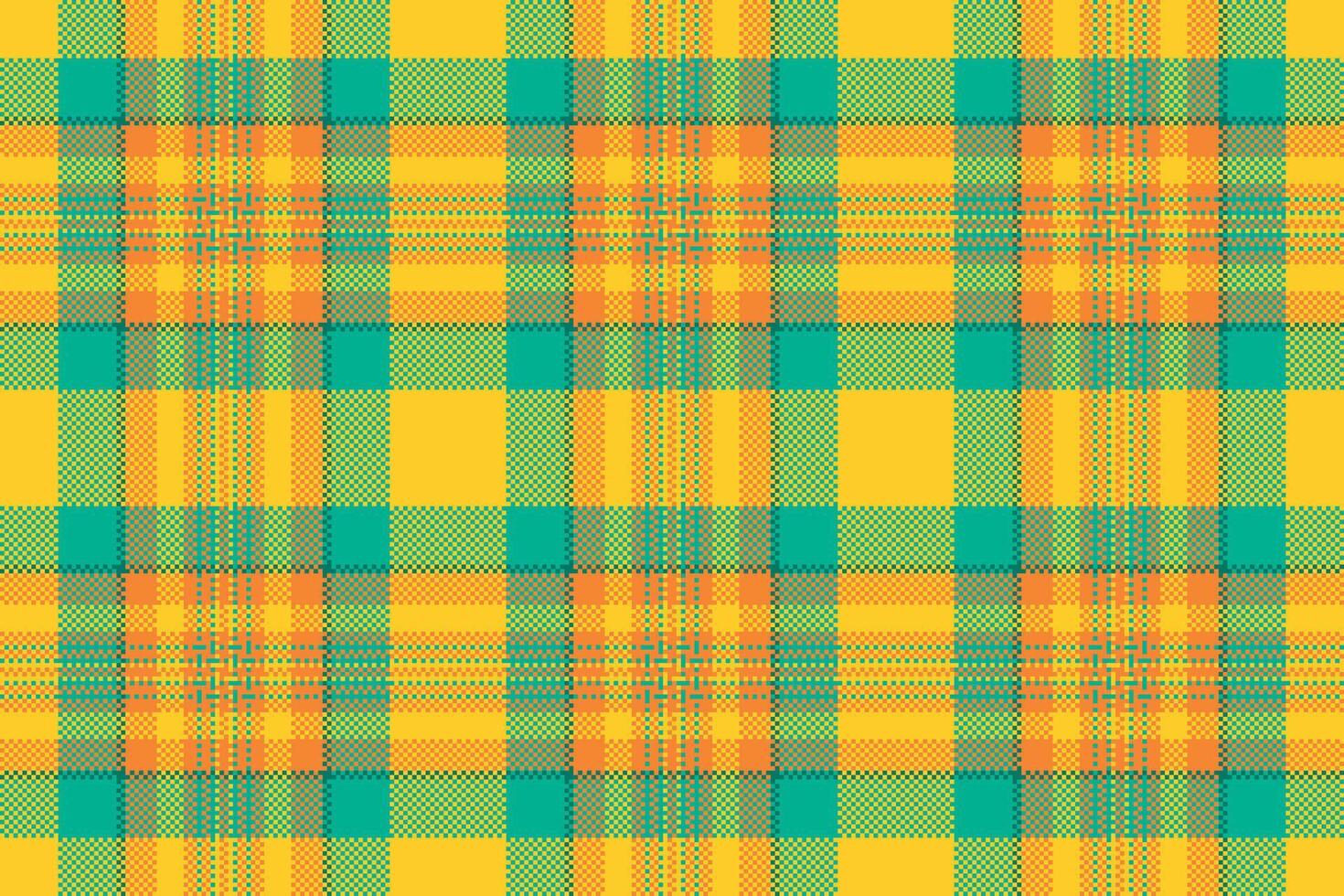 Seamless plaid pattern with vibrant yellow, green and turquoise hues. Versatile for backgrounds, textiles, or adding a touch of rustic charm to your designs. vector