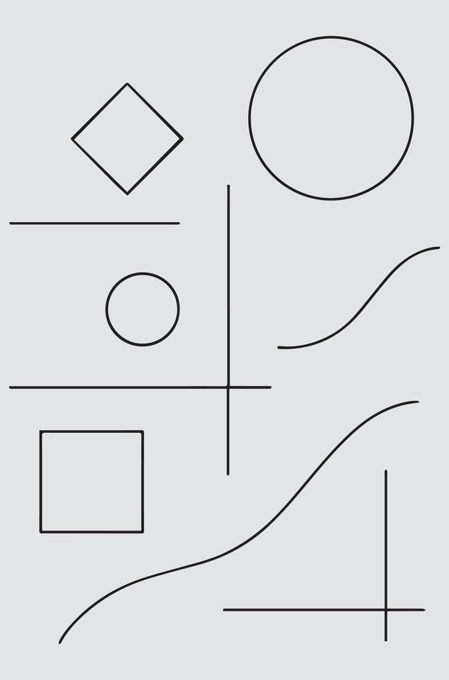 Collection of basic geometric shapes and flowchart symbols on a light gray background vector