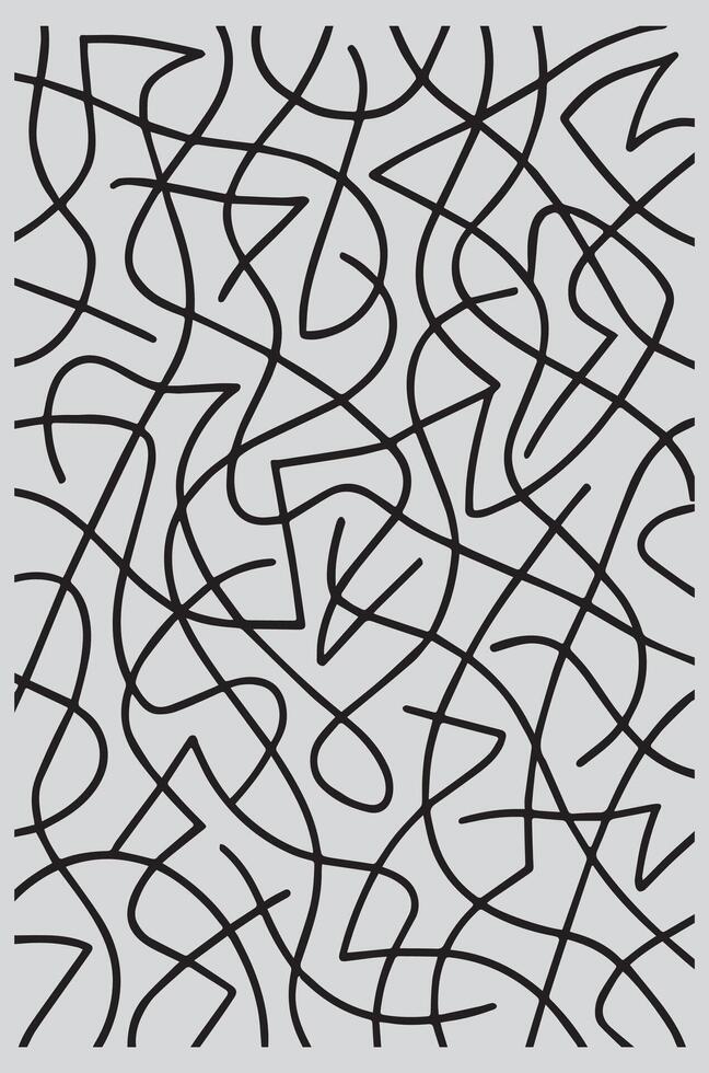 Abstract black line art maze pattern on a light gray background with intersecting curves and angles vector