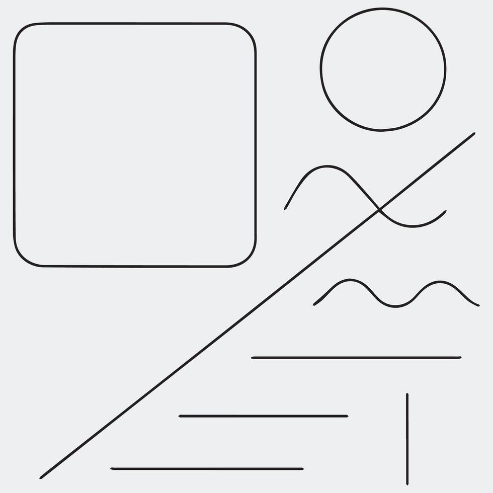 Collection of simple geometric shapes and line drawings including a rounded square circle and various wave and straight lines vector