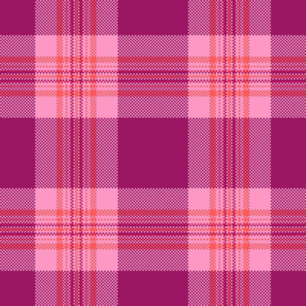 Vibrant seamless pattern. Pixelated pink crimson tartan design with geometric check. Great for backgrounds, textiles, or retro graphic projects. vector