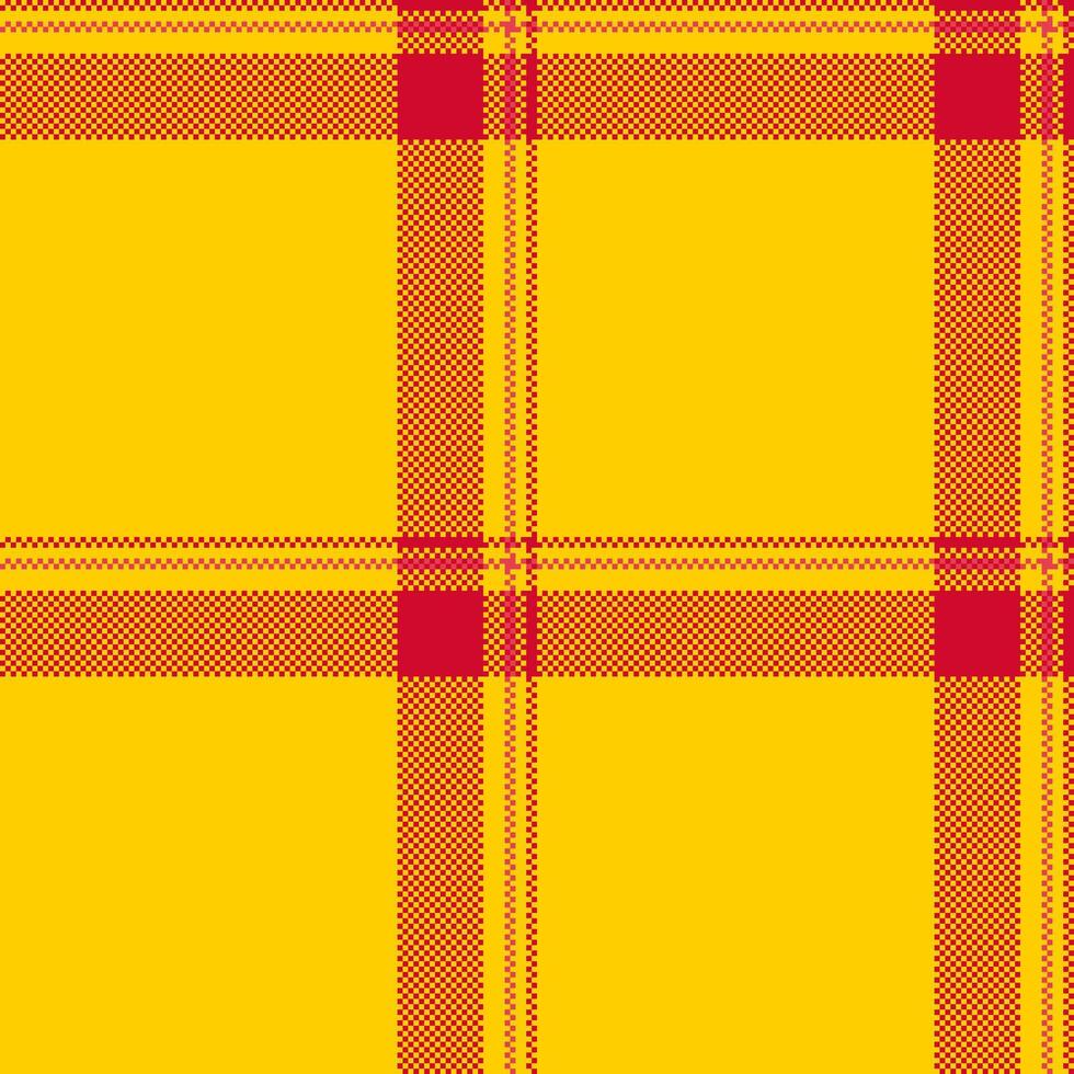 Bold, vibrant plaid pattern in yellow and red. Modern pixel art style. Use for backgrounds, textiles, design projects, or abstract concepts. Eyecatching texture. vector