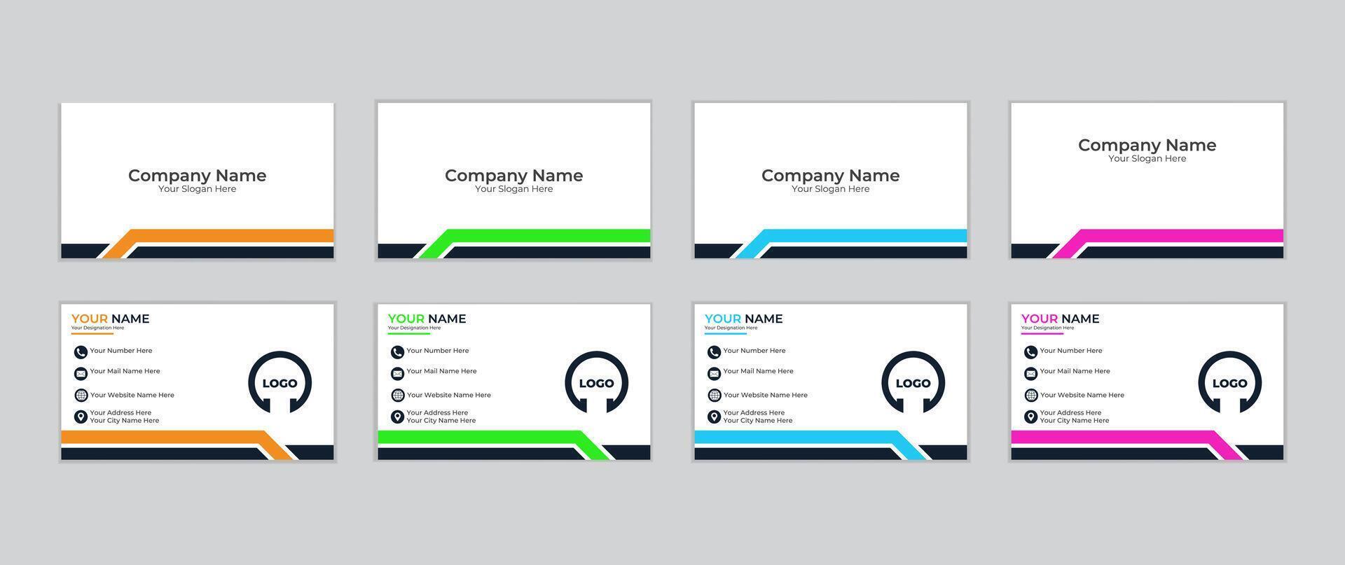 Modern business card design template set with colorful accents and professional layout for corporate identity and contact information presentation vector