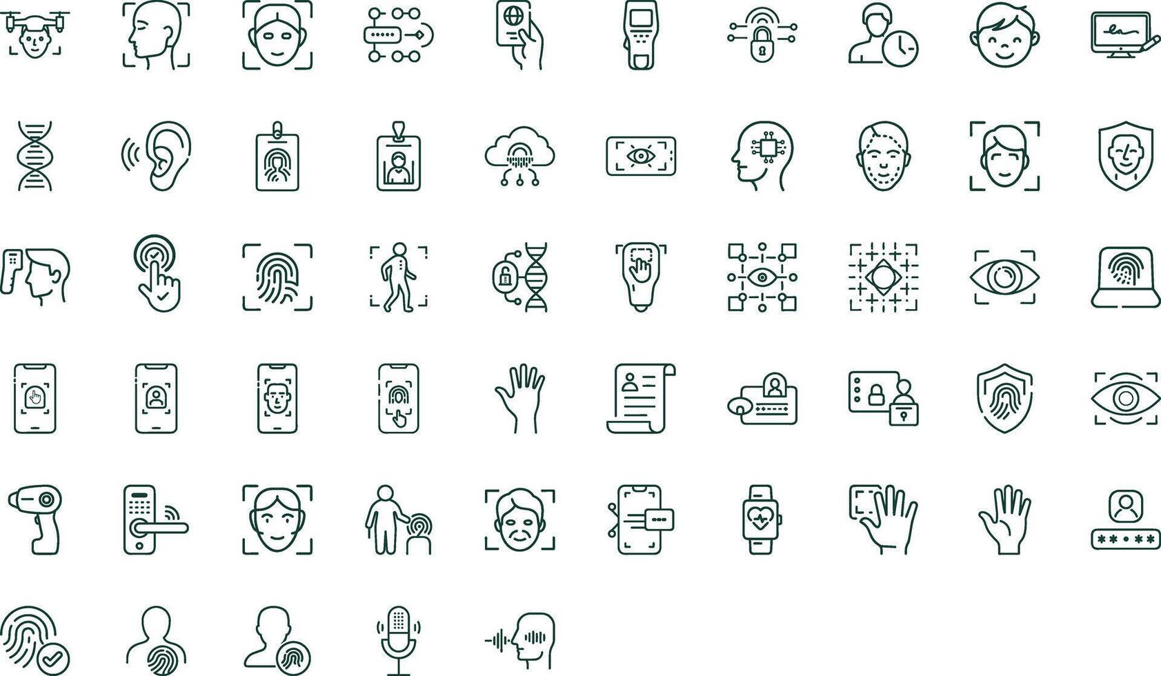 Collection Of Biometric Personal Data Related Icons Set Contains Biometric, Barcode, Face Verification, Fingerprint And More On An Isolated Transparent Background Modern Editable Thin Line Style vector