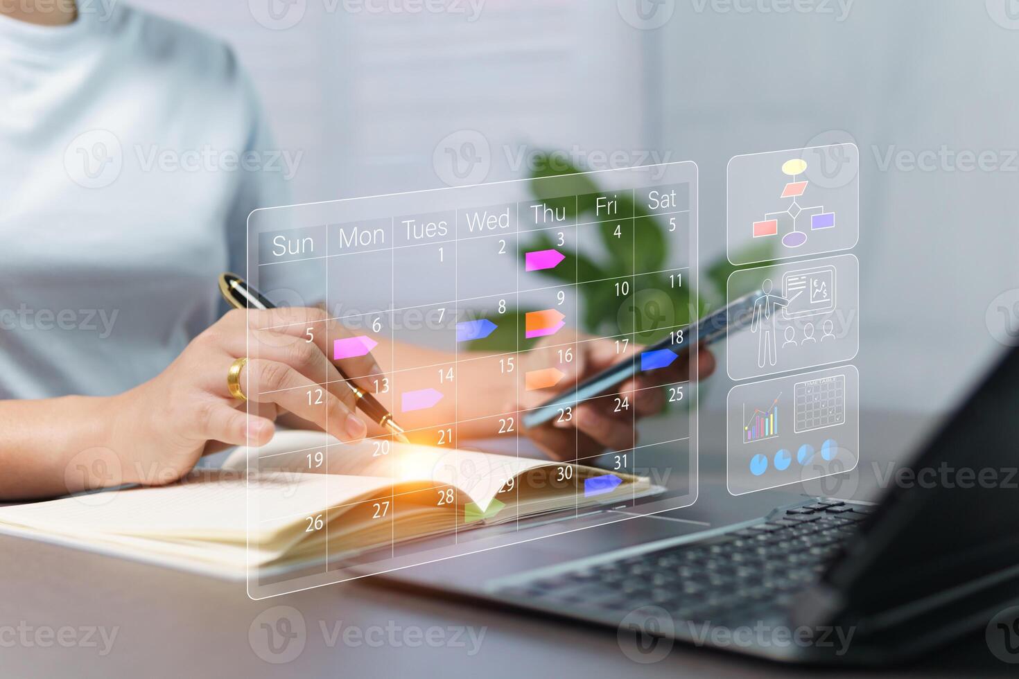 Calendar and business planning concepts for 2026, determining the dates of activities, work and teaching schedules, strategic plans for analyzing project progress each month, and salaryman life plans. photo