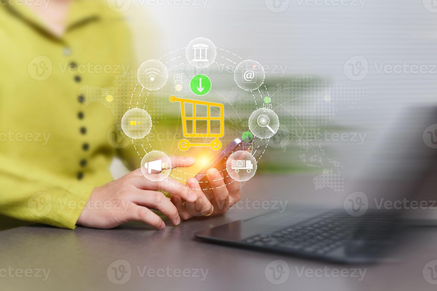 inteligentemente integrando conveniente compras Servicio canales a través de en línea y desconectado plataformas, sin problemas conectando global comercio destinos a entregar un consecuentemente bueno cliente experiencia foto