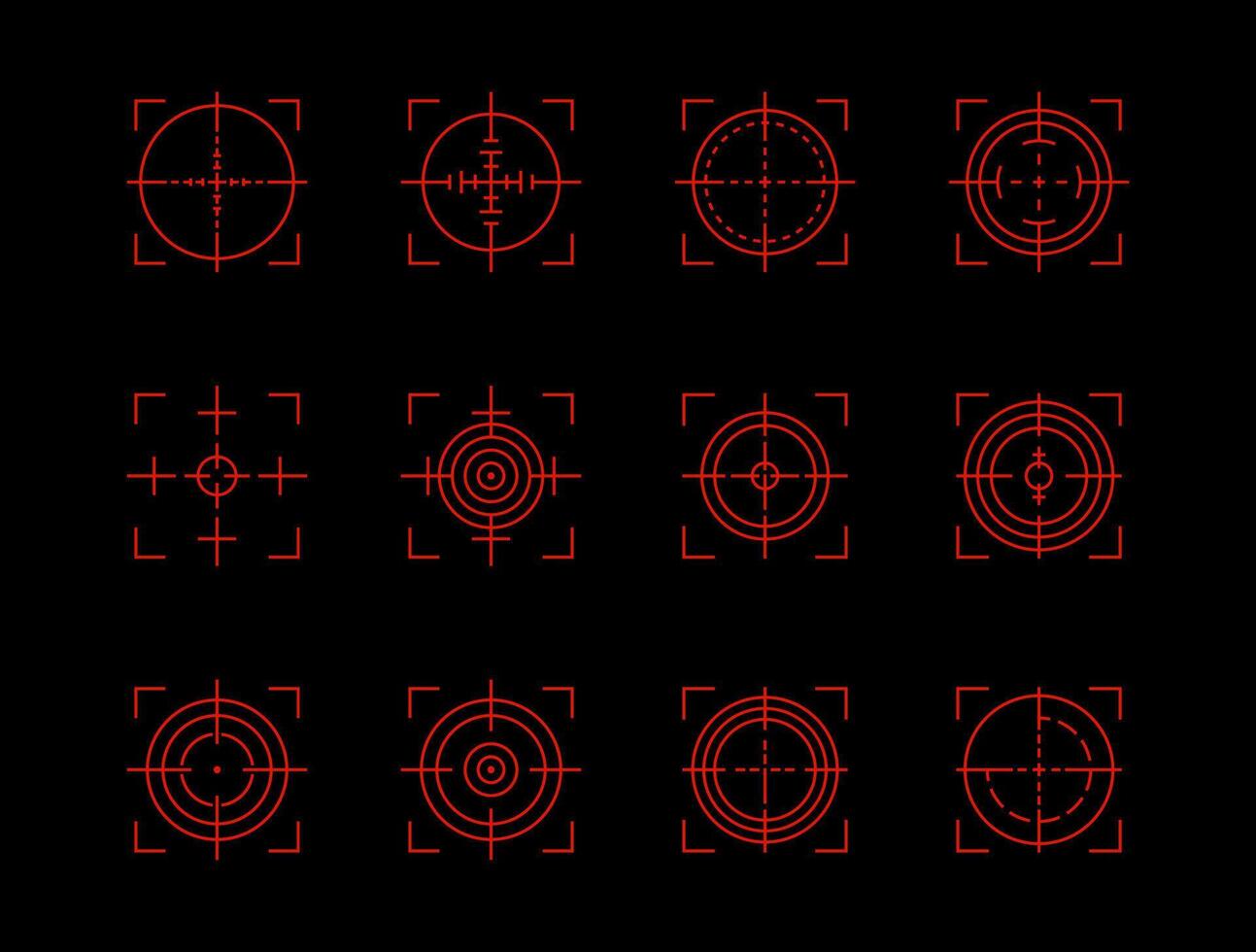 Minimal red outline target icons. Set of clean crosshair aim and focus symbols. Simple illustration for drawing aim military sight concepts. Successfully targeted design icon elements. vector