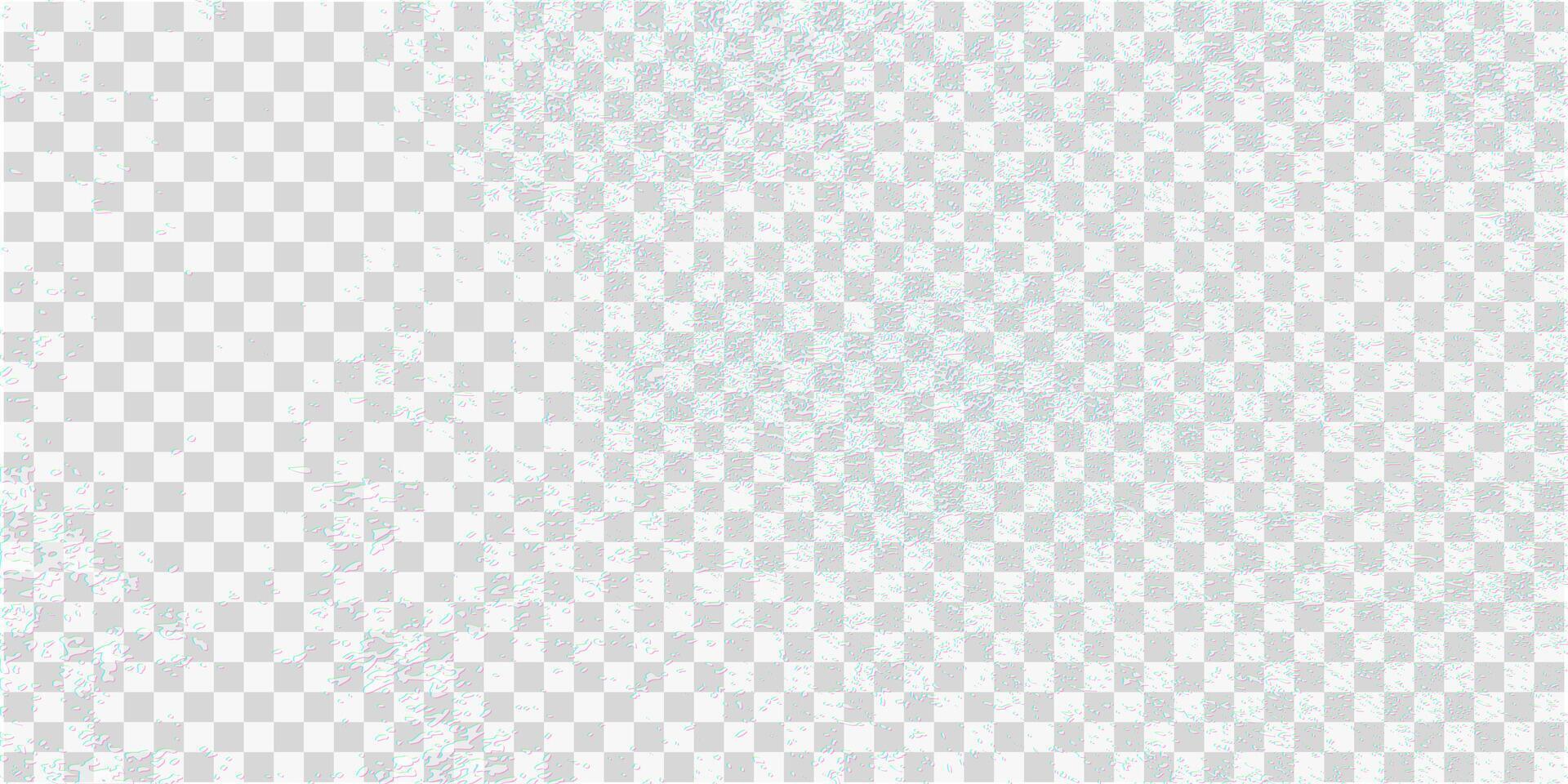 Full frame white grunge texture overlay with subtle chromatic aberration and digital noise, glitch effect, fading from corner to corner. Editable illustration. vector