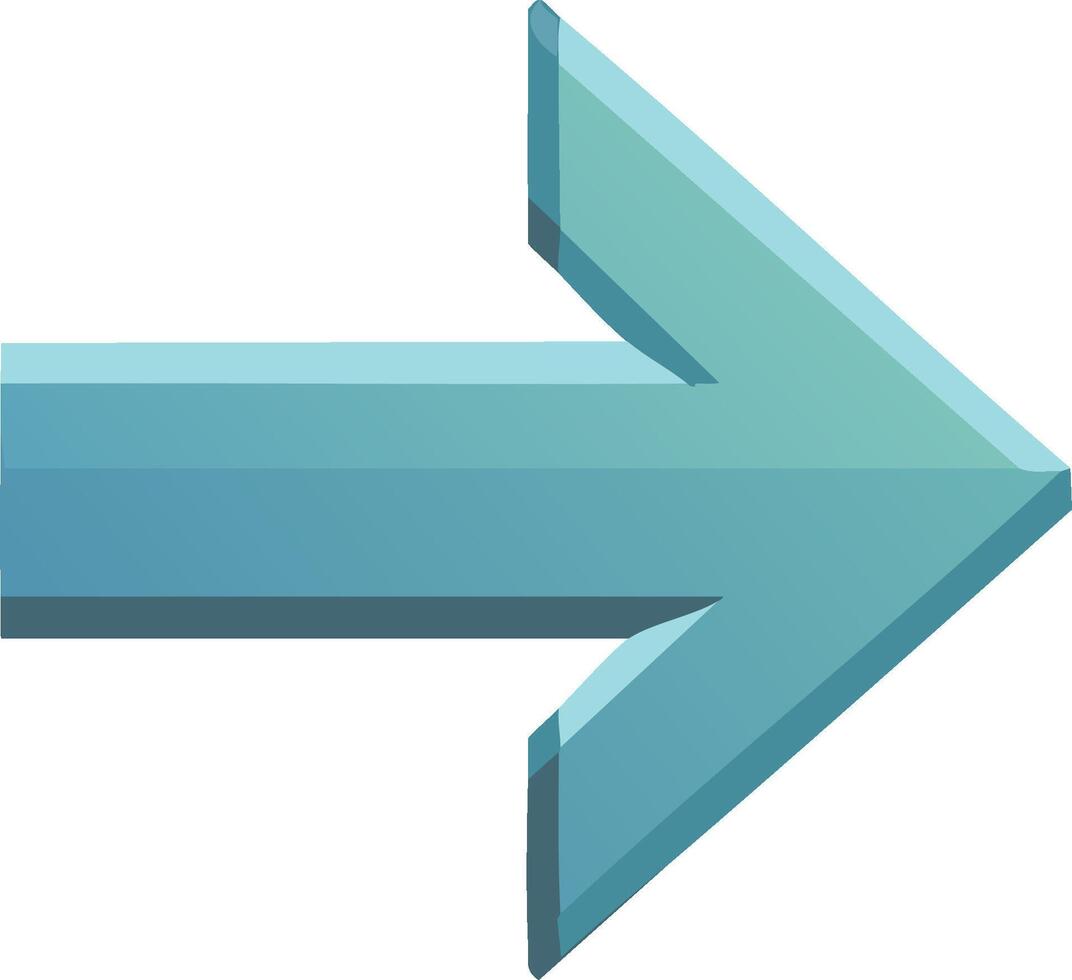 Modern Turquoise Right Arrow Isolated on White, 3D Direction Pointer Icon for Navigation and Signage, Gradient Blue Arrowhead vector