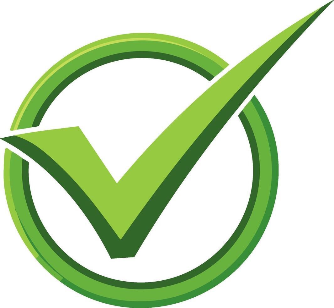 Green check mark symbol inside a circular outline signifying completion and agreement vector