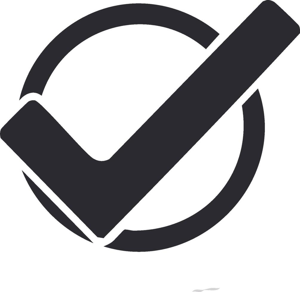 Black checkmark icon inside a circle representing success verification and approval vector