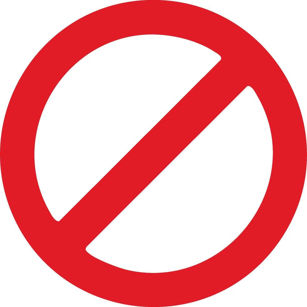 Red circle with diagonal line indicating prohibition restriction or no entry warning vector