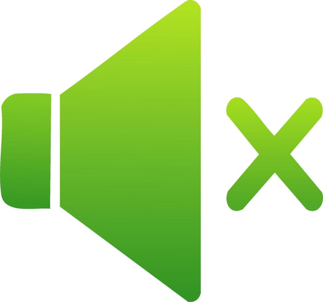 Green gradient mute icon with a speaker and X symbol indicating sound off or silent mode vector