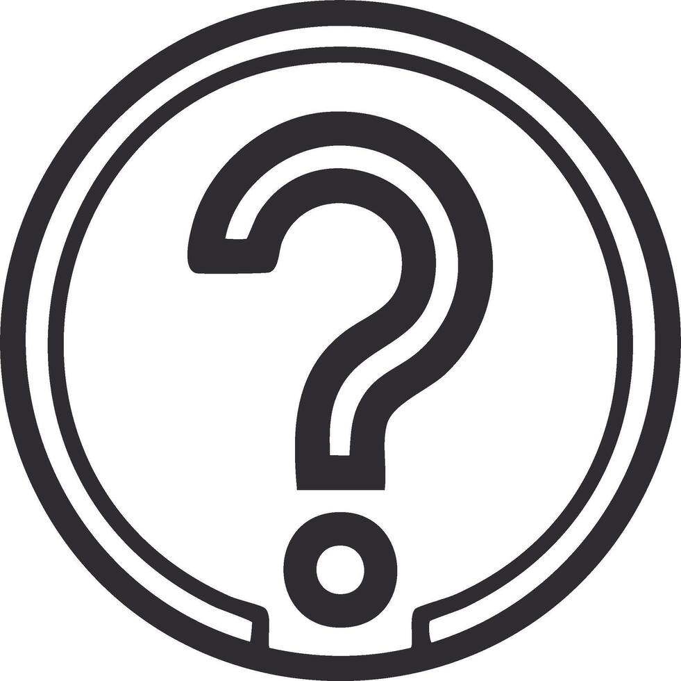 Simple black and white question mark icon in a circle symbolizing inquiry help or information vector