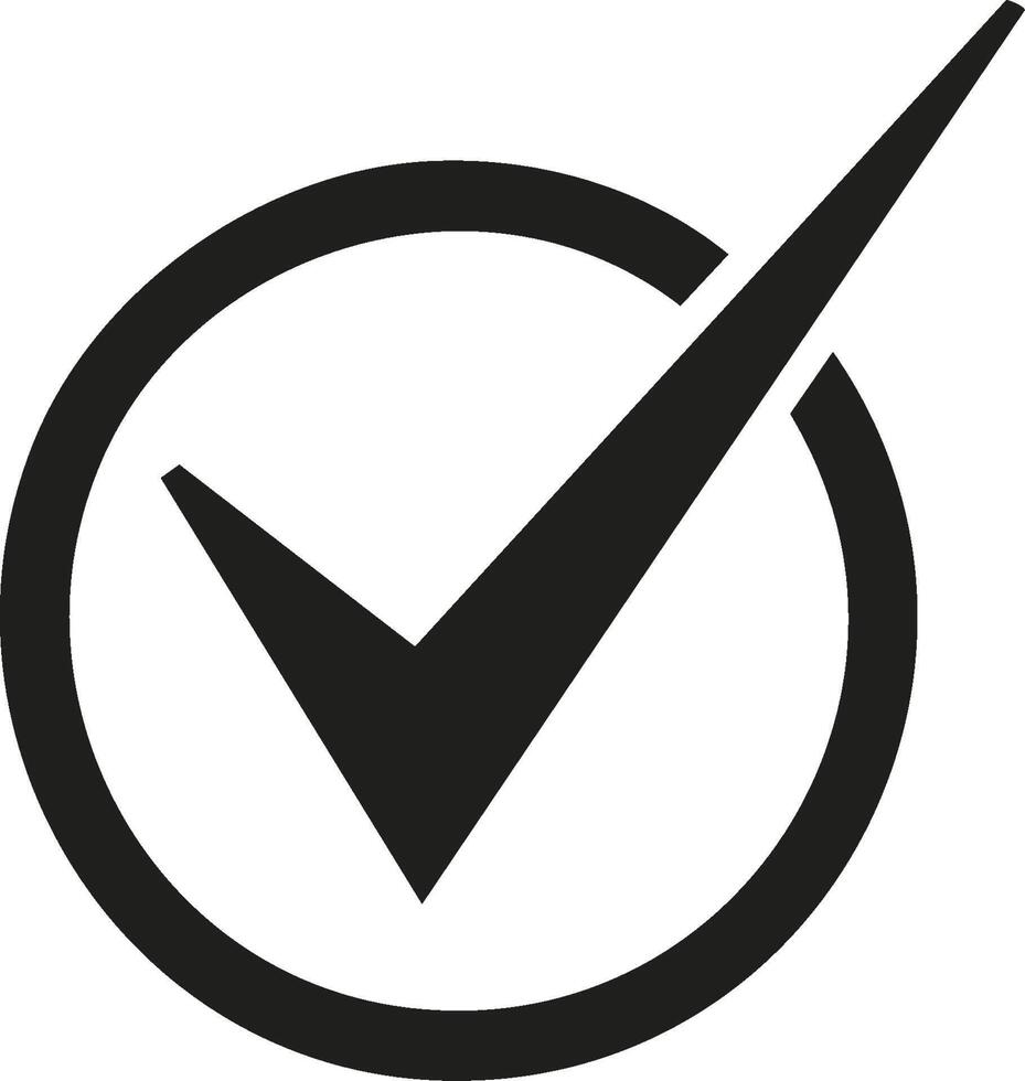 Black checkmark icon inside a circle symbolizing correct, approved, or right option vector