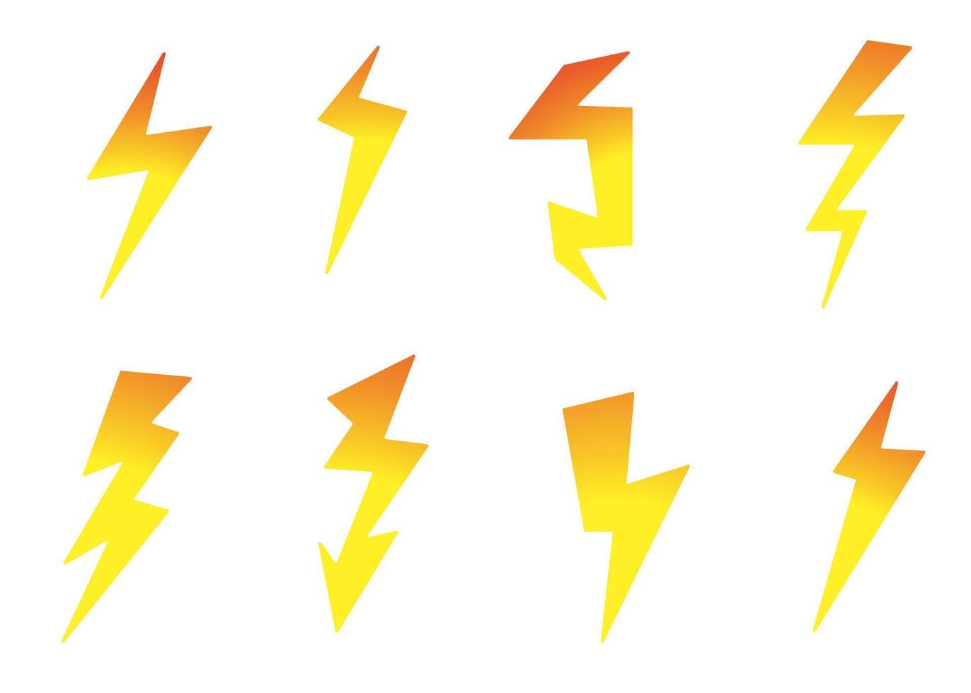 Set of yellow lightning bolt icons in format. Simple and bold design representing electricity, energy, power, or speed. Perfect for web, apps, and graphic projects. vector