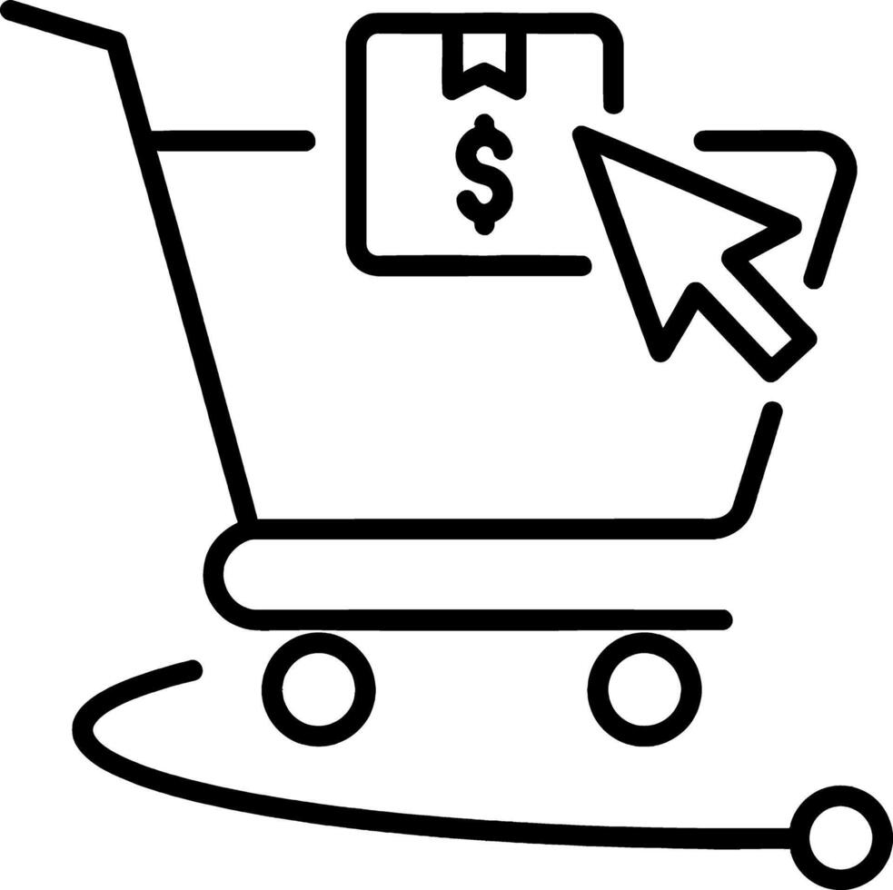 Minimalist icon depicting the online shopping process, from adding products to a digital cart, through secure transactions, and leading to efficient delivery vector