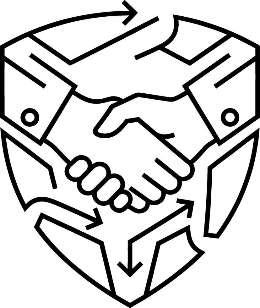 Line art illustration symbolizing continuous collaboration, partnership, and agreement. Features a central handshake, representing teamwork, unity, and professional synergy in business vector