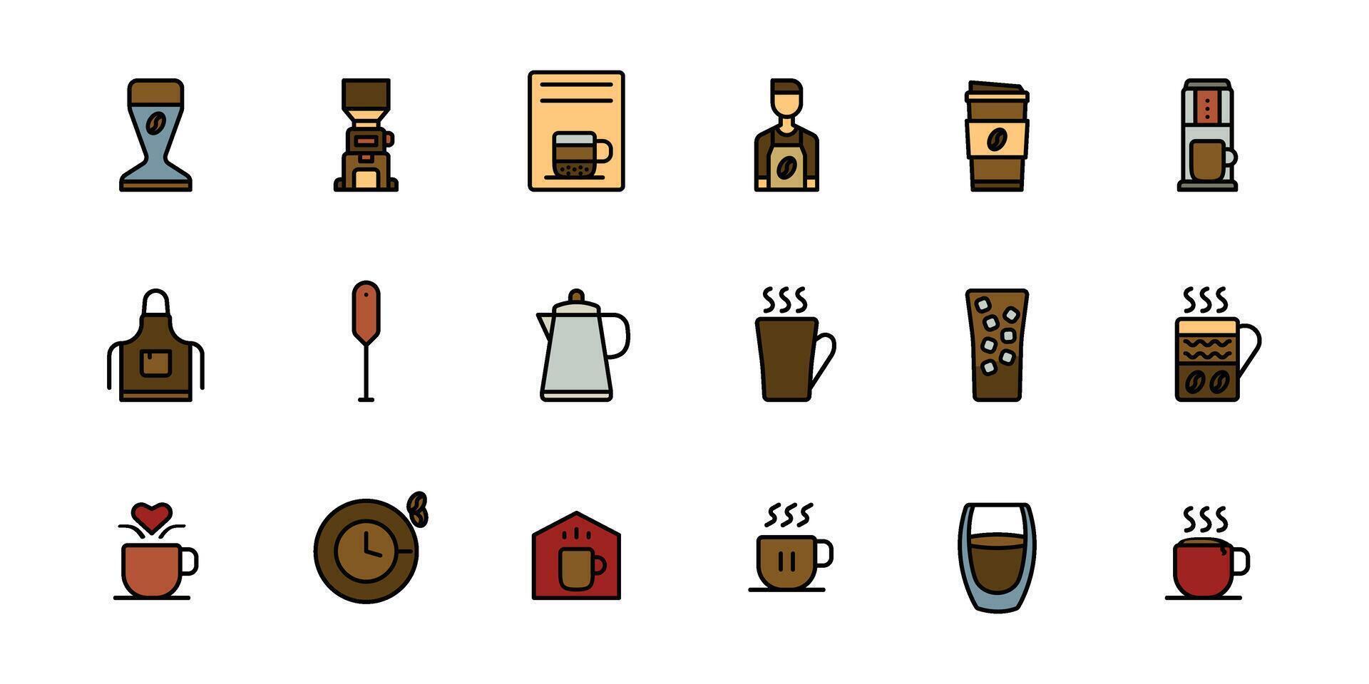 Coffee And Equipment Coffee Shop Icon line color Logo Design Simple Set For Using In Website Graphics Report Logo vector