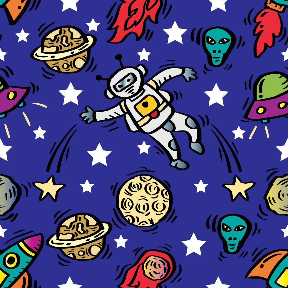 Seamless pattern with hand drawn space elements. vector