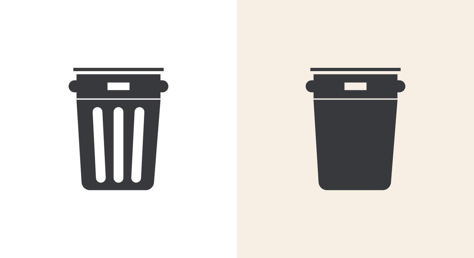 Two styles of trash can icon on contrasting background for delete concept vector