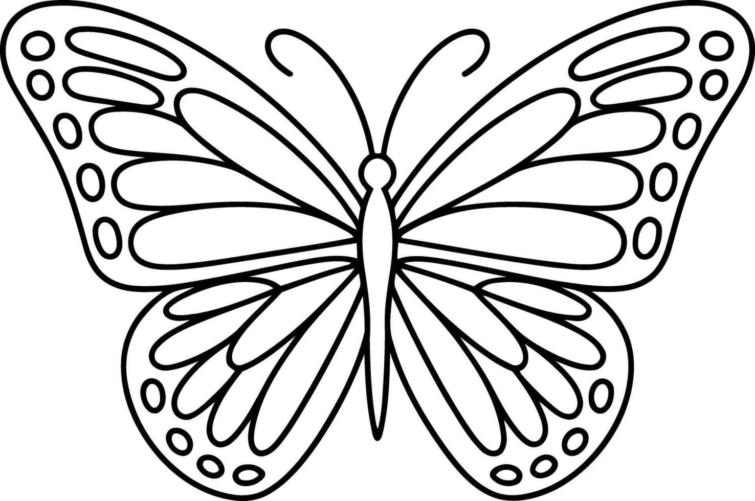 Black outline of a butterfly with symmetrical wings and oval patterns insect black and white vector