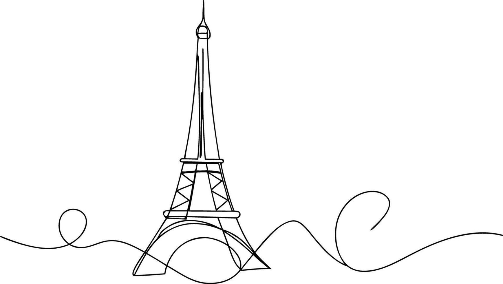 eiffel torre continuo línea dibujo con arremolinándose líneas vector
