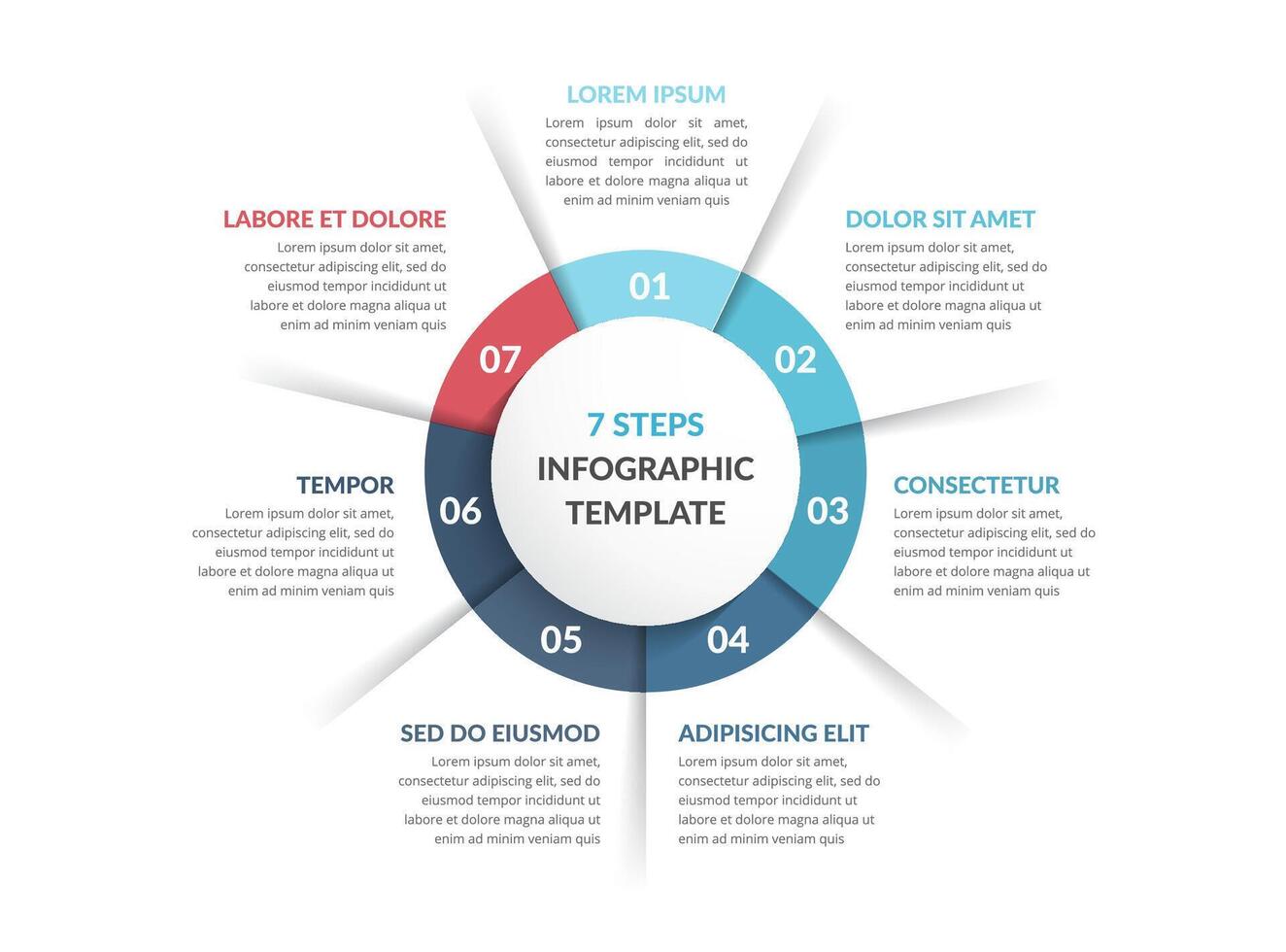 Circle diagram template with seven steps or options, infographic template for web, business, presentations, process, workflow vector
