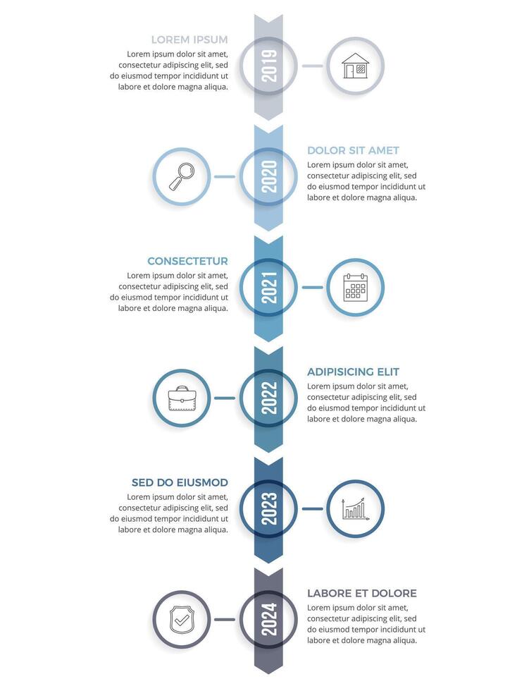 Vertical timeline - infographic template with six arrows with place for your icons and text vector