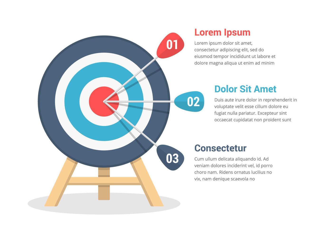 Target with three arrows, three steps to your goal, infographic template for web, business, presentations vector