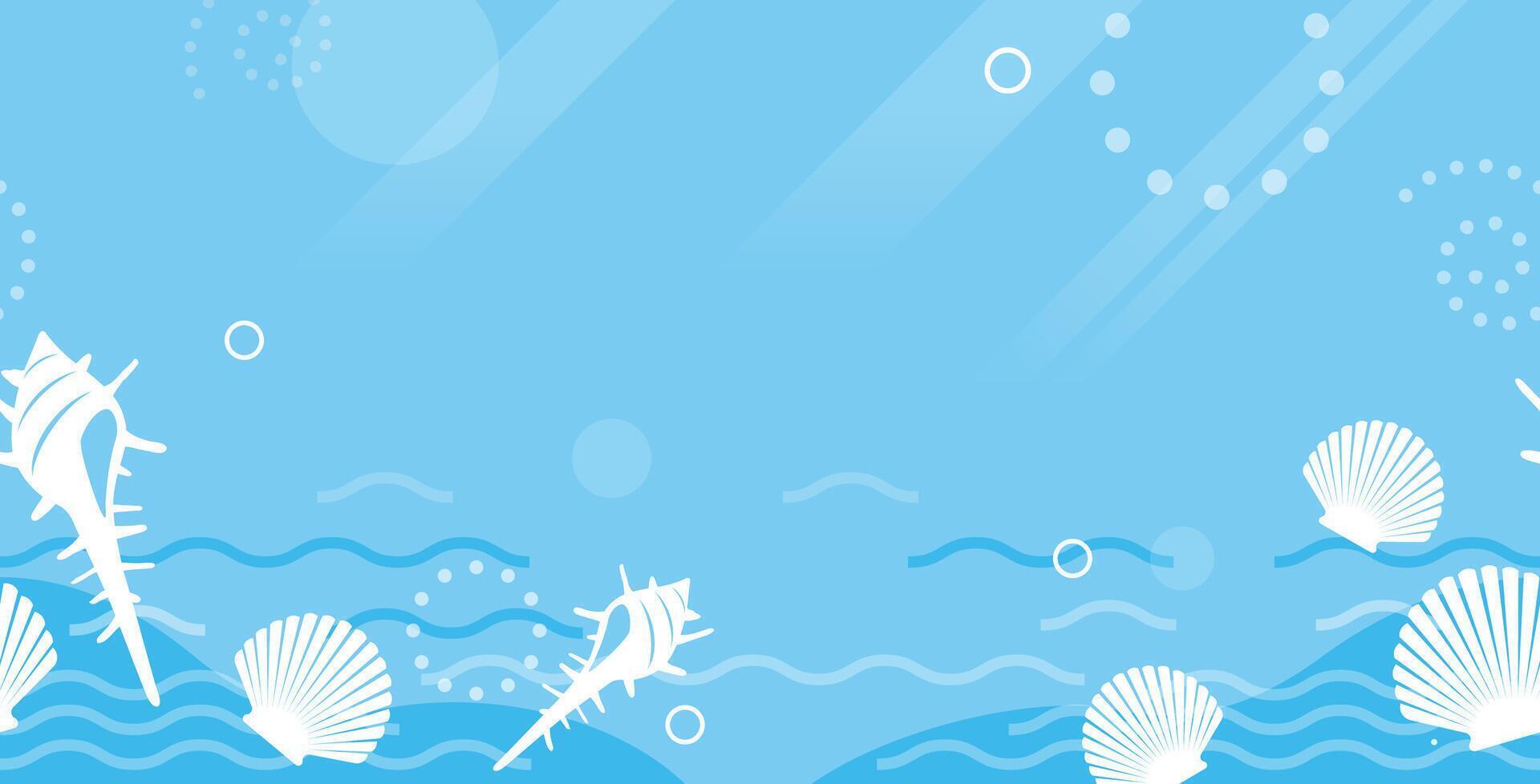 Seamless Summer Background Illustration With Shellfish Under The Sea. Horizontally Repeatable. vector