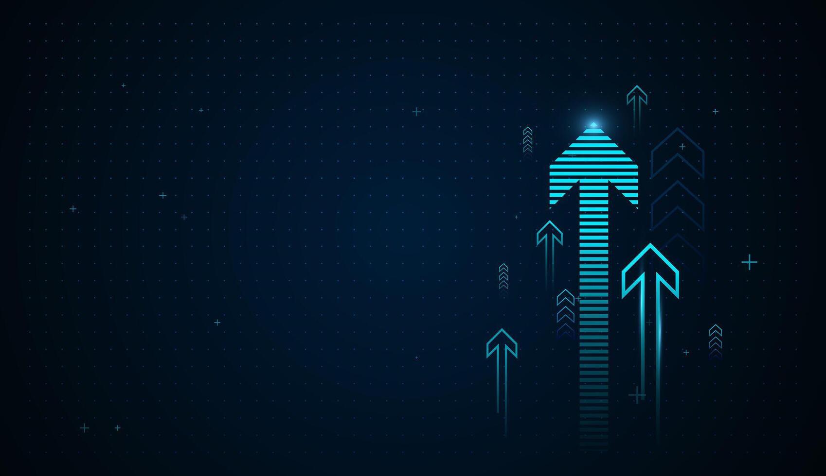 Glowing blue arrows move upward in sync, capturing the essence of data-driven success. Multiple neon arrows surge upward, growth and rising Charts Concepts vector