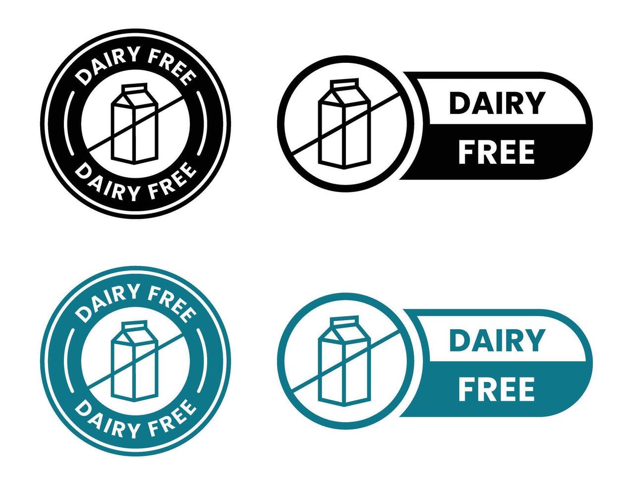 Dairy free emblems display non dairy carton blocked within circles and pill shapes vector