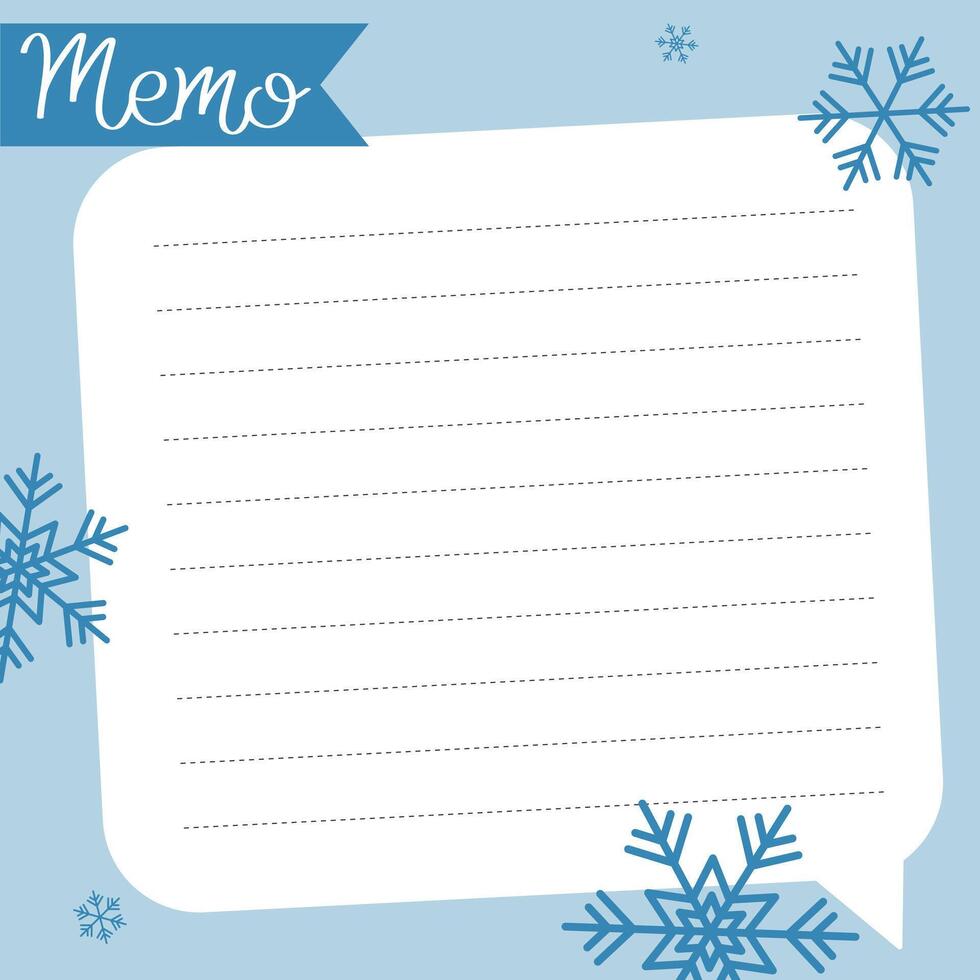 Winter square template with snowflake pattern for note, memo, sticker, to do list, diary, home or office vector