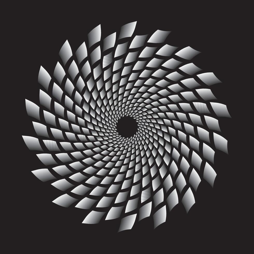 Silver geometric spiral pattern with dynamic rotating shapes vector