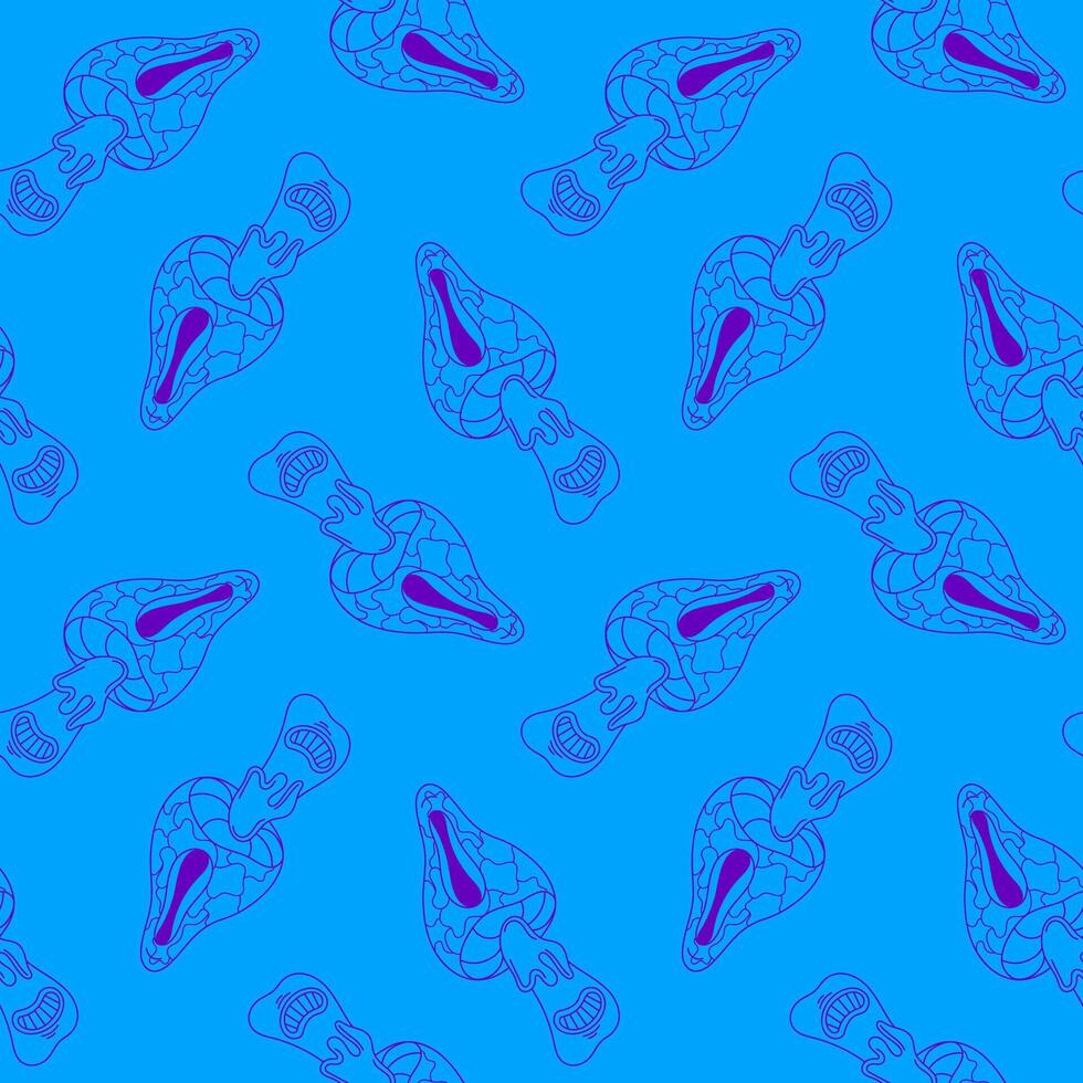 Seamless pattern of abstract groovy style mushroom on blue background. Artistic and surreal decorative design. vector