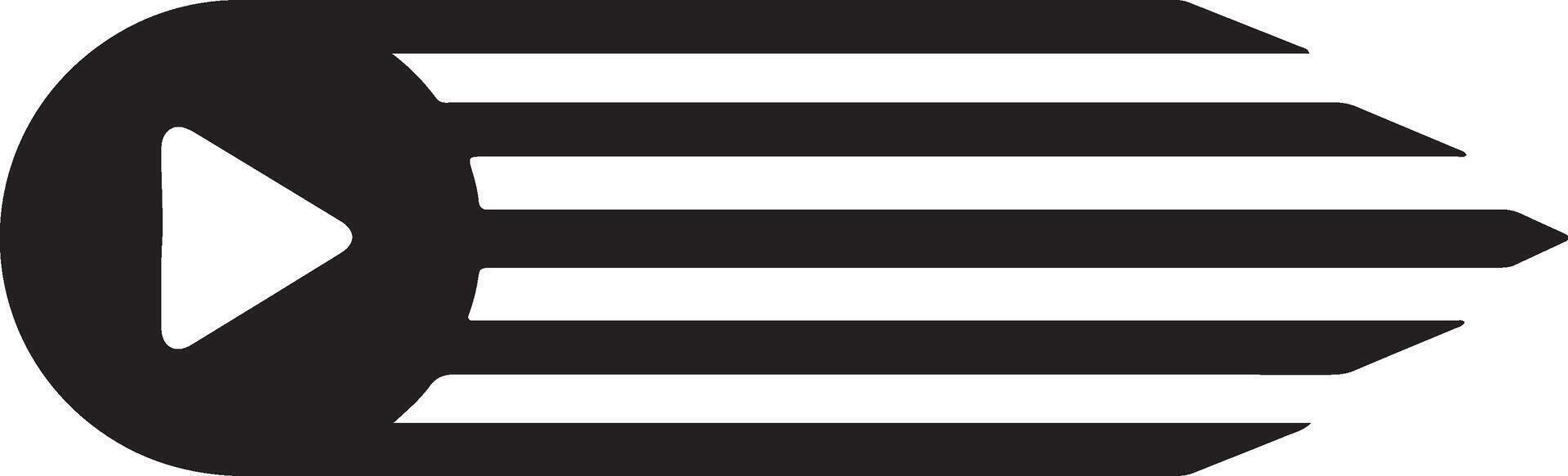 Abstract black and white play button icon with horizontal speed lines representing media, streaming, loading, and digital data transfer design element. vector