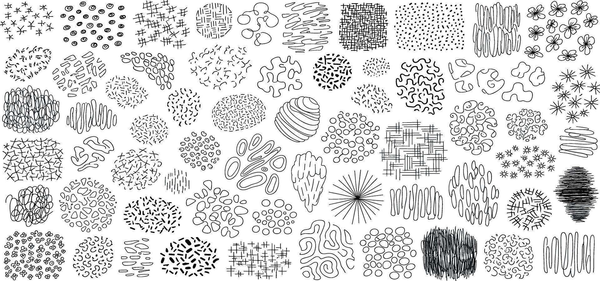 A versatile collection of hand-drawn doodle patterns, textures, and abstract shapes perfect for creative design projects vector