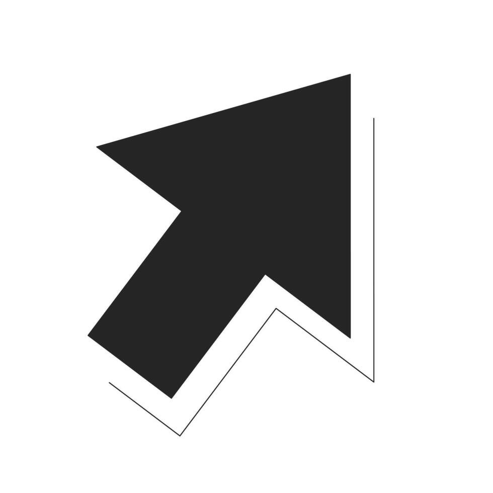 Bold solid diagonal arrow pointing up right 2D black filled object. Growth direction symbol. Upward mouse cursor. Stylized pointer isolated clipart ink item. Monochrome spot illustration vector