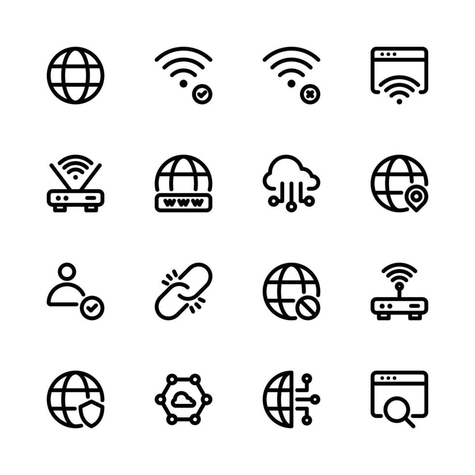 Internet icon set. Website, web, online, technology, router, connection icon. Line icon set. vector