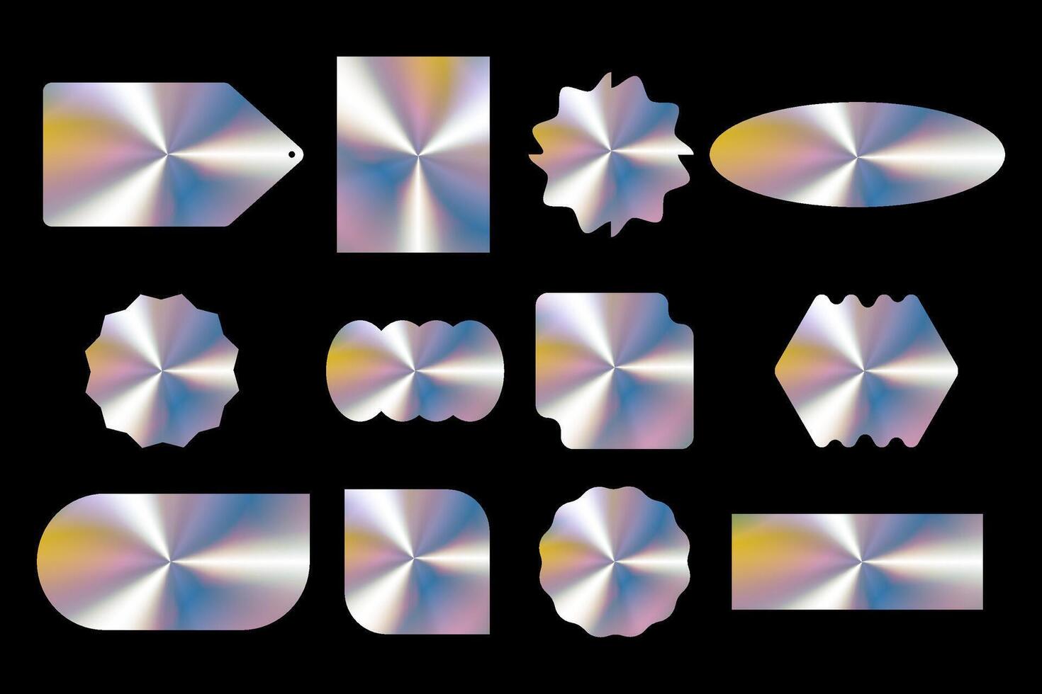 Holographic stickers. Emblems. Rainbow shiny labels with space for text. Set of designs on isolated background vector