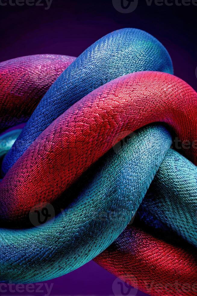 Colorful serpent entwined in a dynamic knot on a dark background photo