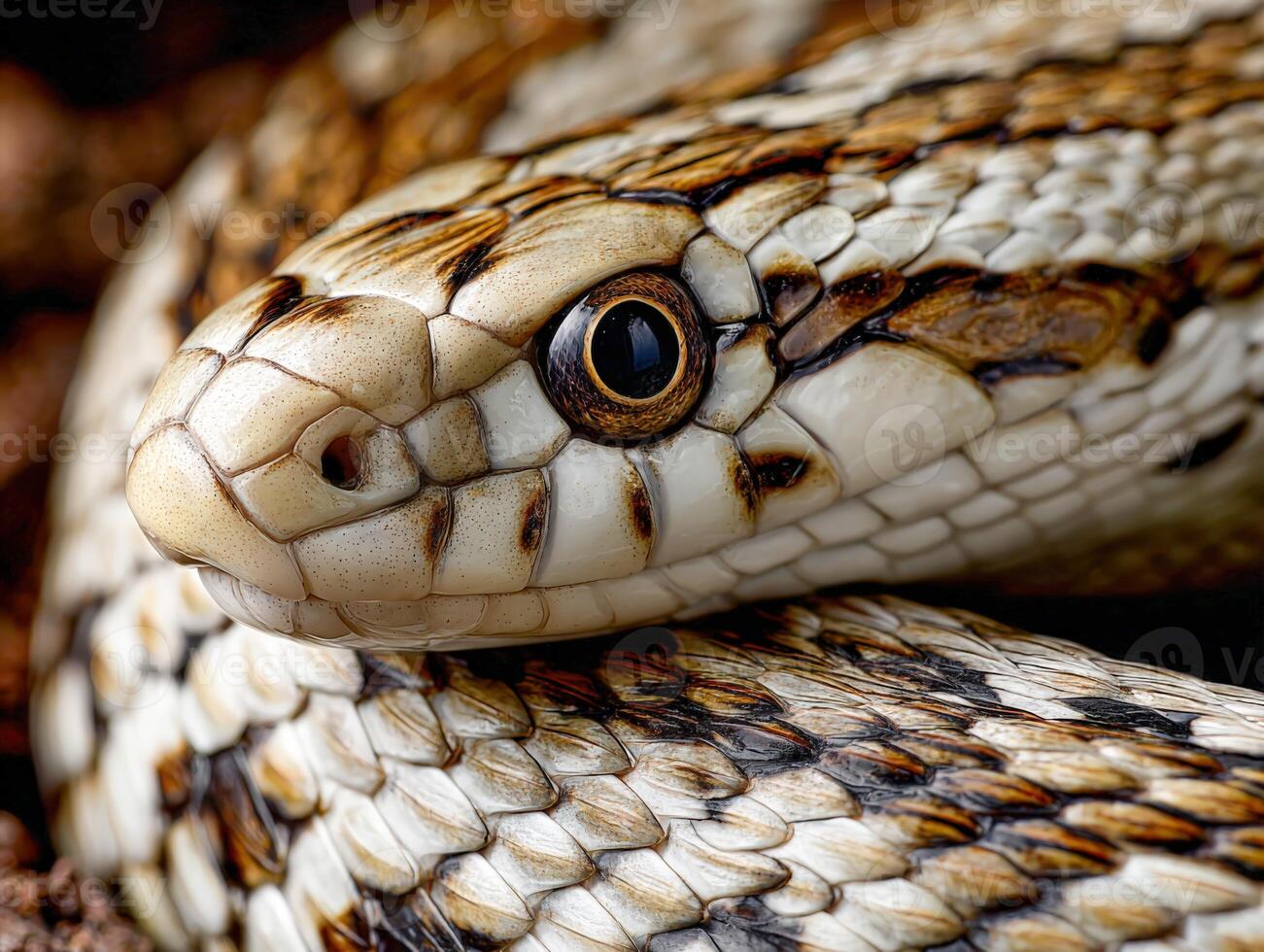 Close up of a beautiful snake resting on a warm surface in a natural setting photo