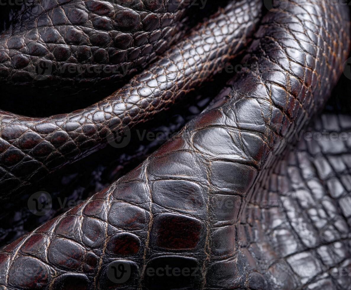 Close-up view of elegant dark brown leather texture showcasing intricate patterns photo